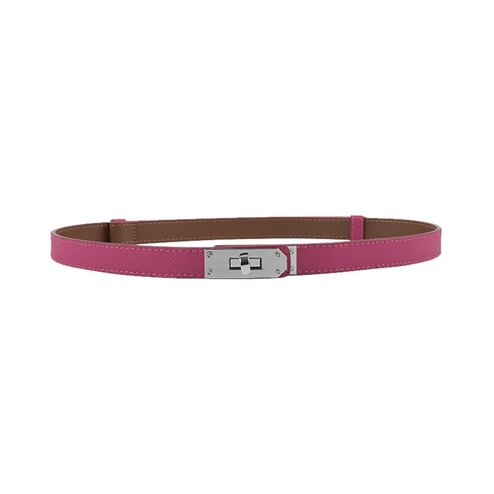 9236 Women's Skinny Leather Belt With Adjustable Silver Turn-lock Buckle